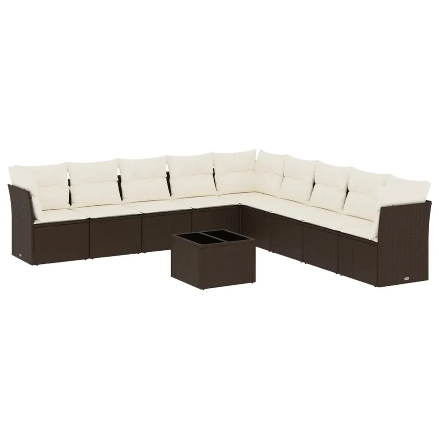 Salon de jardin 10 pcs avec coussins marron résine tressée - 2
