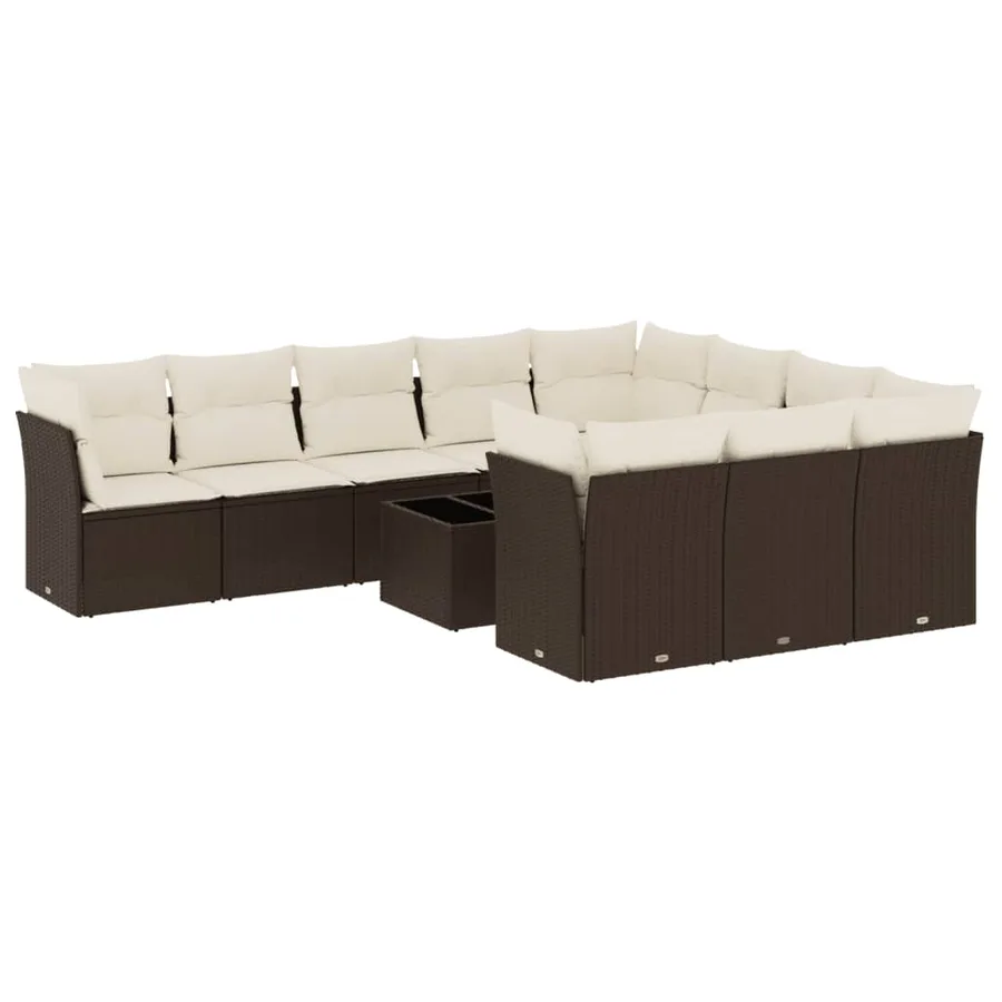 Salon de jardin et coussins 11 pcs marron résine tressée - 2