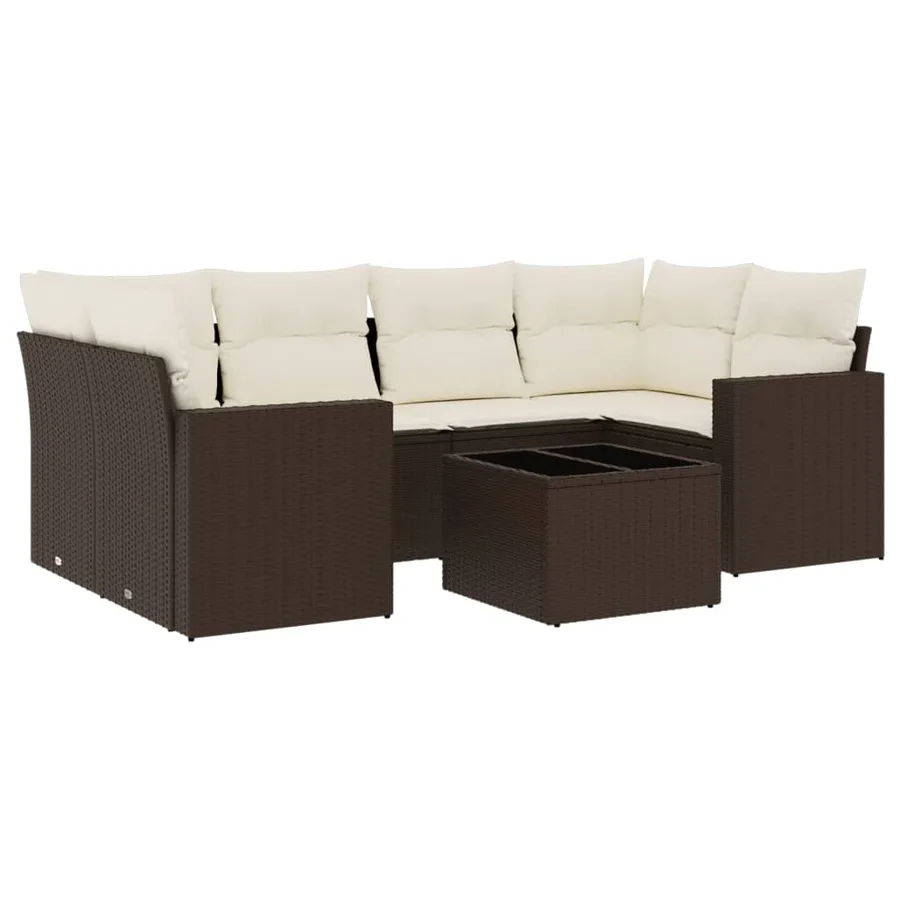 Salon de jardin avec coussins 7 pcs marron résine tressée - 2