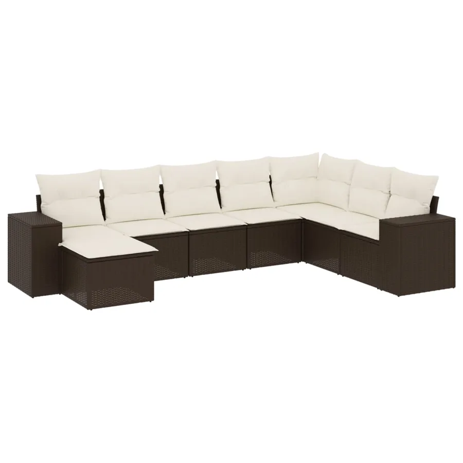Salon de jardin 8 pcs avec coussins marron résine tressée - 2