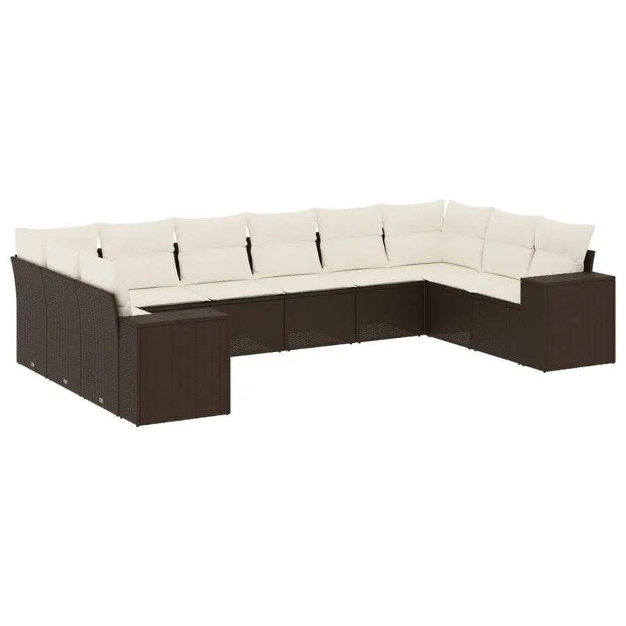 Salon de jardin 10 pcs avec coussins marron résine tressée - 2