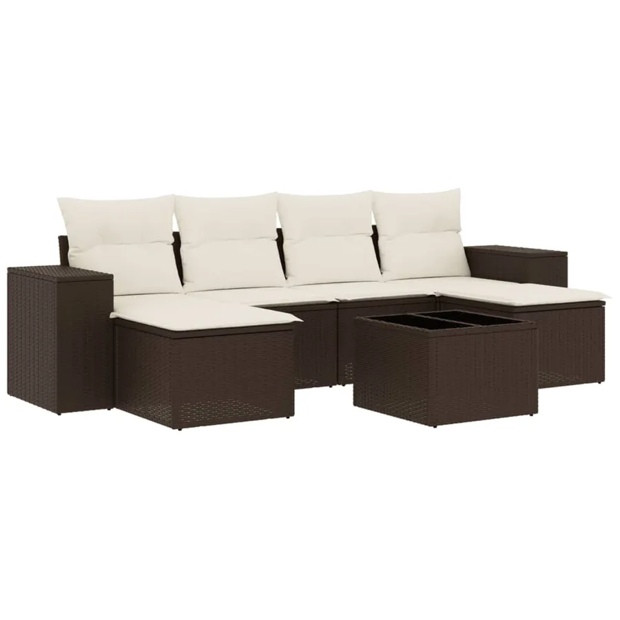 Salon de jardin avec coussins 7 pcs marron résine tressée - 2