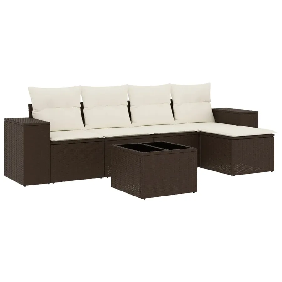 Salon de jardin avec coussins 6 pcs marron résine tressée - 2