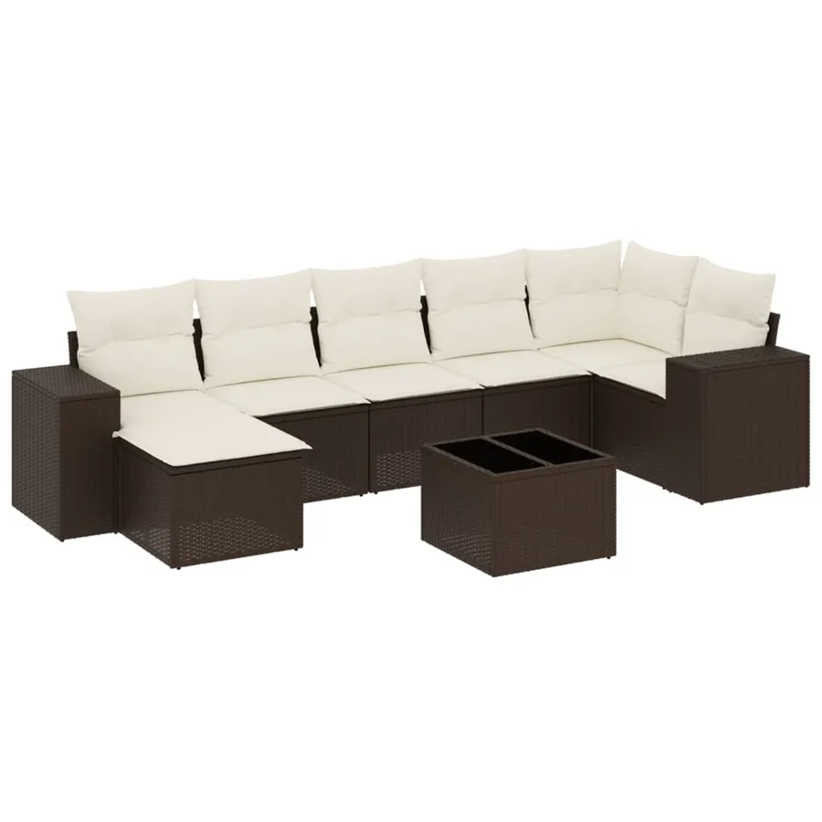 Salon de jardin 8 pcs avec coussins marron résine tressée - 2
