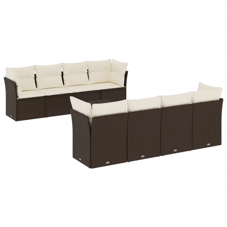 Salon de jardin avec coussins 9 pcs marron résine tressée - 2