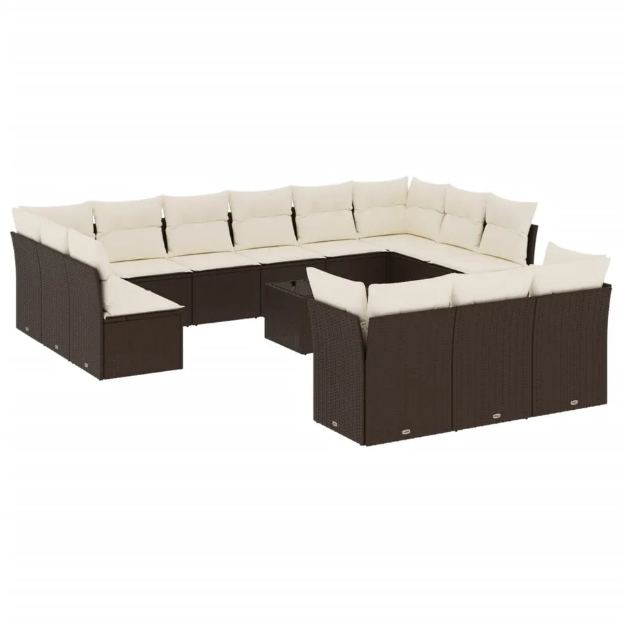 Salon de jardin avec coussins 14 pcs marron résine tressée - 2