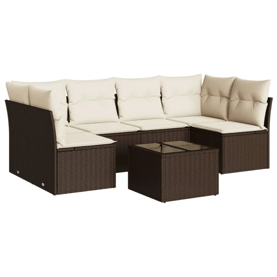 Salon de jardin avec coussins 7 pcs marron résine tressée - 2