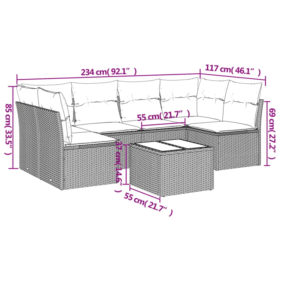Salon de jardin avec coussins 7 pcs marron résine tressée - 3