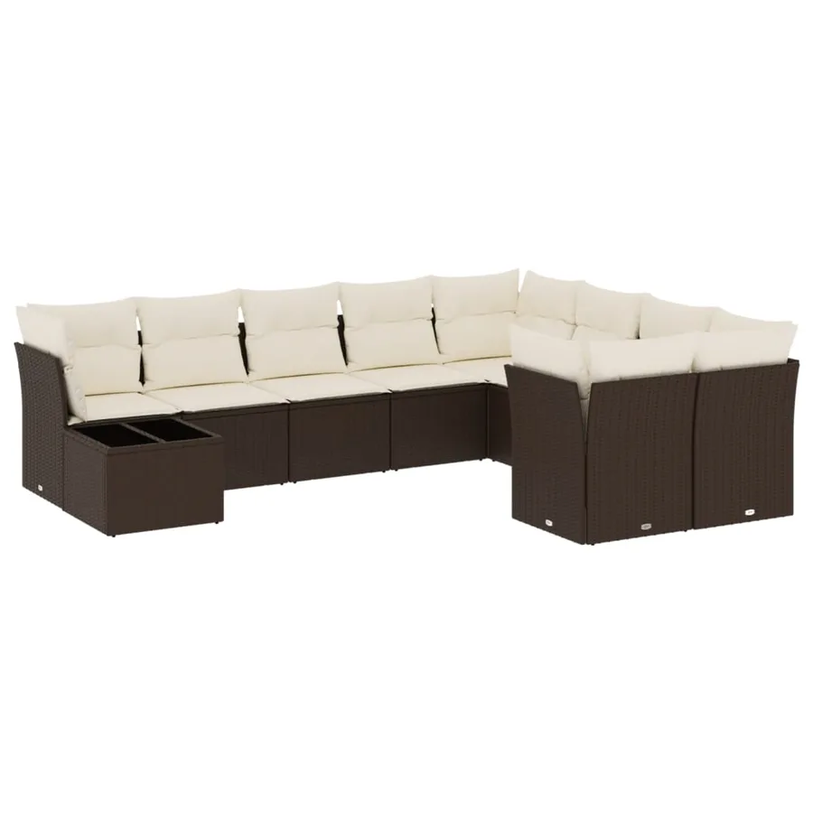 Salon de jardin 10 pcs avec coussins marron résine tressée - 2