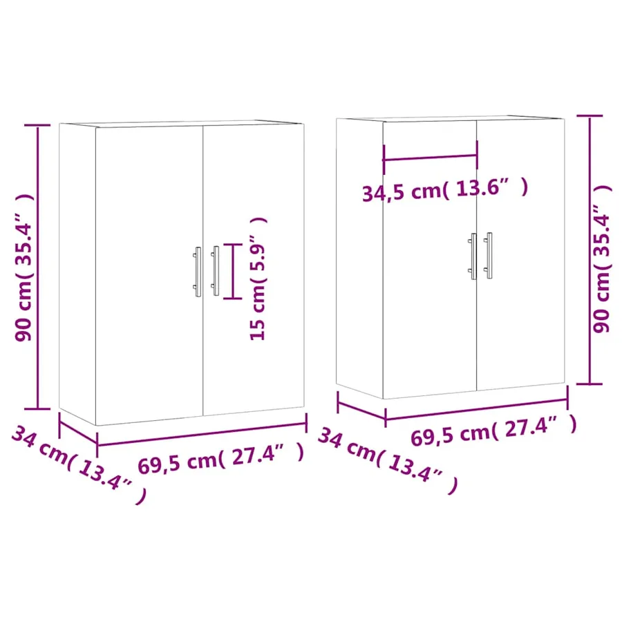 Armoires murales 2 pcs noir 69,5x34x90 cm - 12