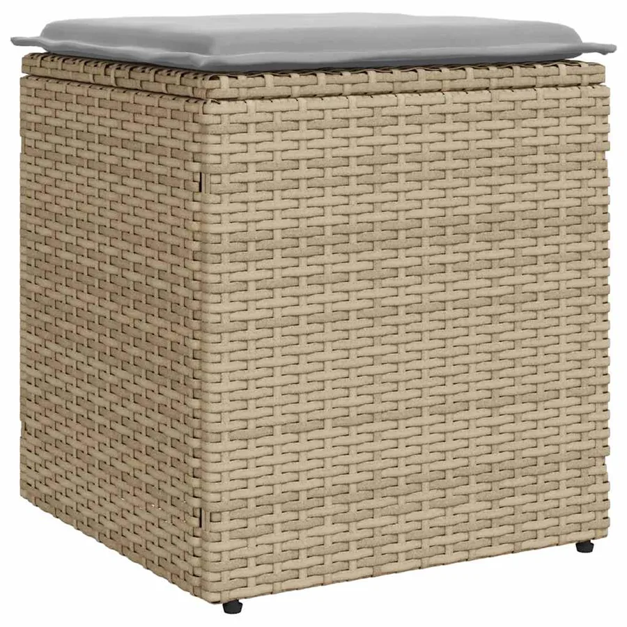 Tabourets de jardin avec coussins lot de 2 beige résine tressée - 5