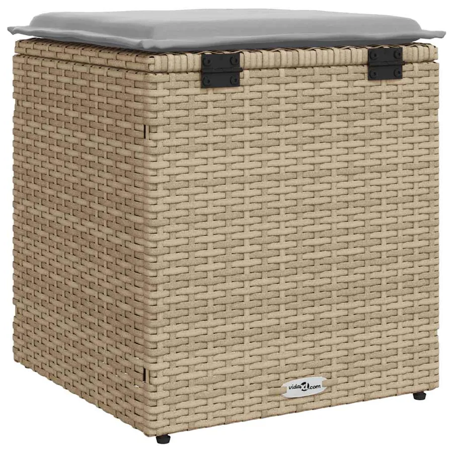 Tabourets de jardin avec coussins lot de 2 beige résine tressée - 8