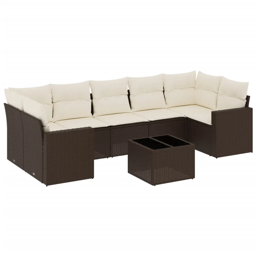 Salon de jardin 8 pcs avec coussins marron résine tressée - 2