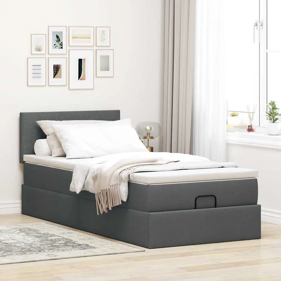 Cadre de lit ottoman avec matelas gris foncé 90x190 cm tissu - 4