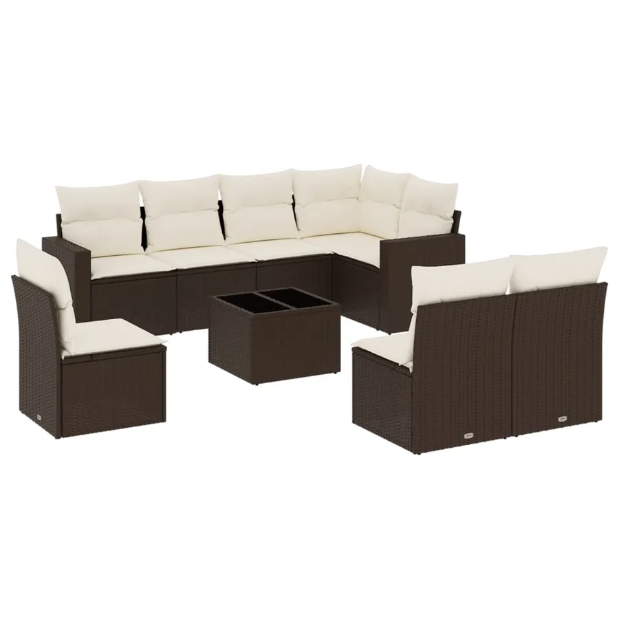 Salon de jardin avec coussins 9 pcs marron résine tressée - 2