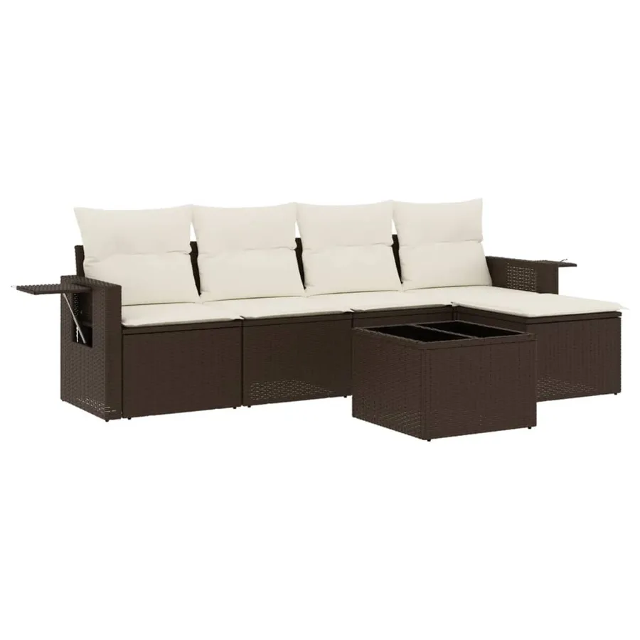 Salon de jardin avec coussins 6 pcs marron résine tressée - 2