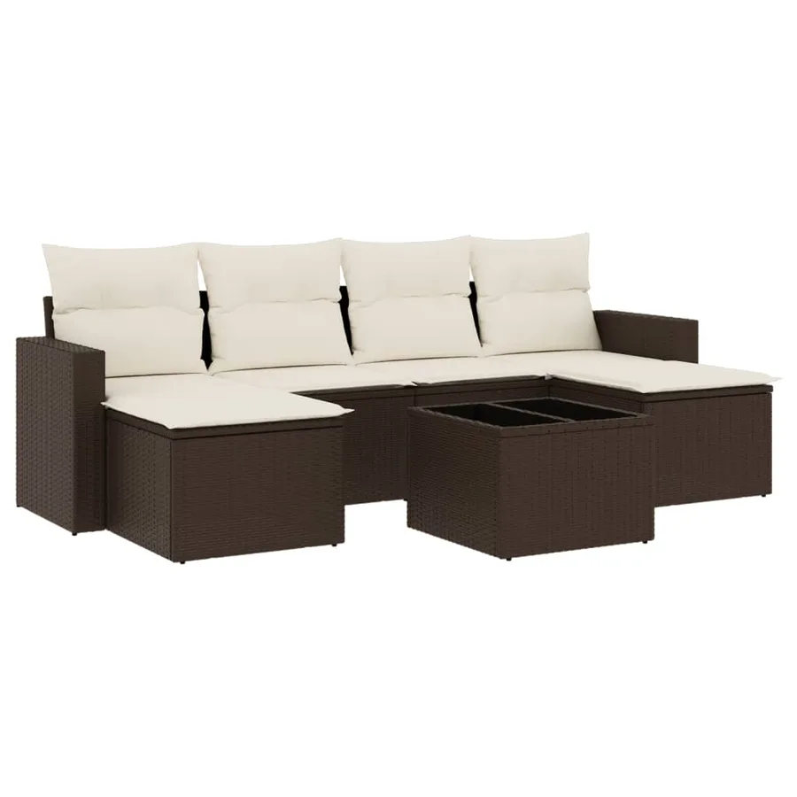 Salon de jardin avec coussins 7 pcs marron résine tressée - 2