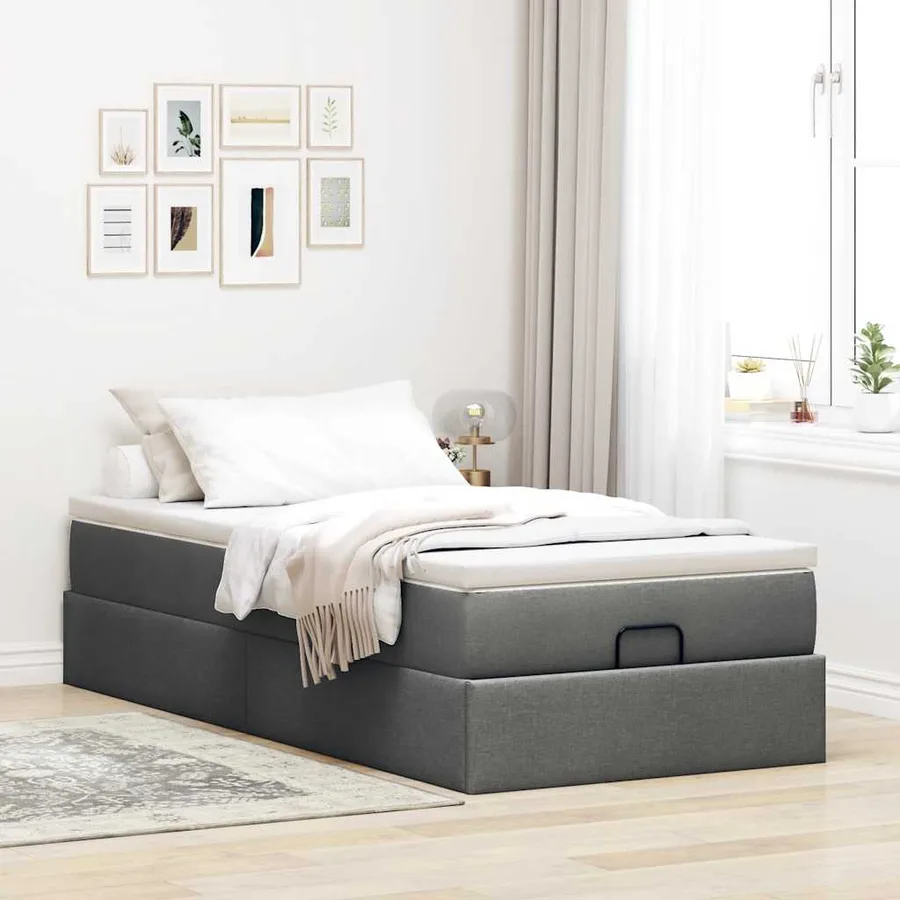 Cadre de lit ottoman avec matelas gris foncé 90x190 cm tissu - 3