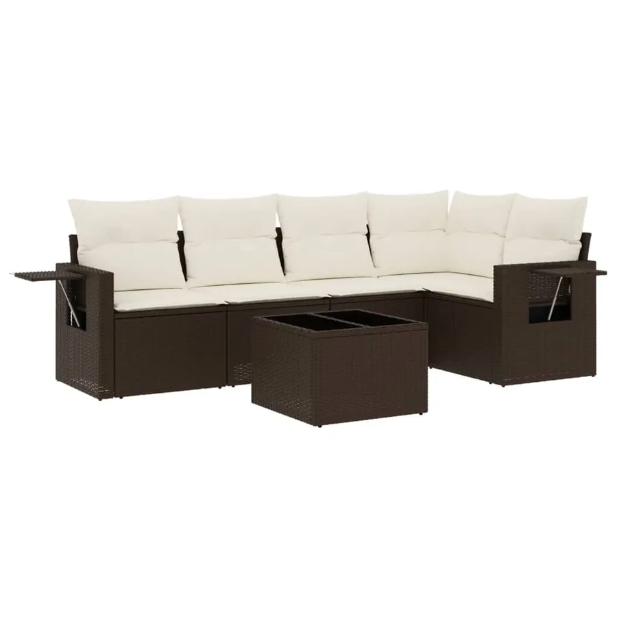 Salon de jardin avec coussins 6 pcs marron résine tressée - 2