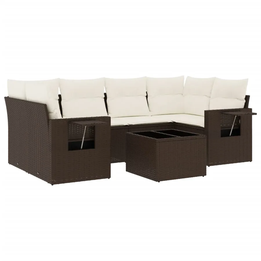 Salon de jardin avec coussins 7 pcs marron résine tressée - 2