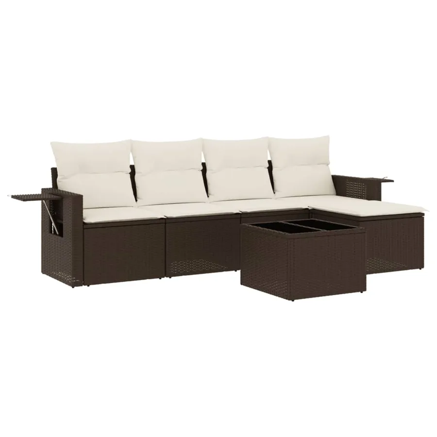 Salon de jardin avec coussins 6 pcs marron résine tressée - 2