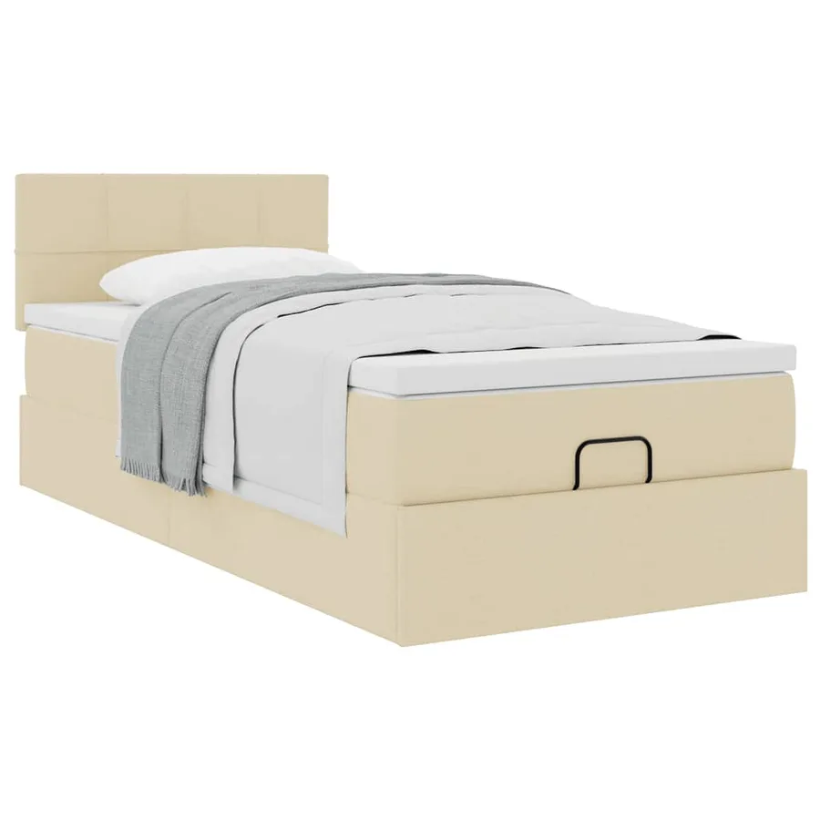 Cadre de lit ottoman avec matelas crème 90x190 cm tissu - 5