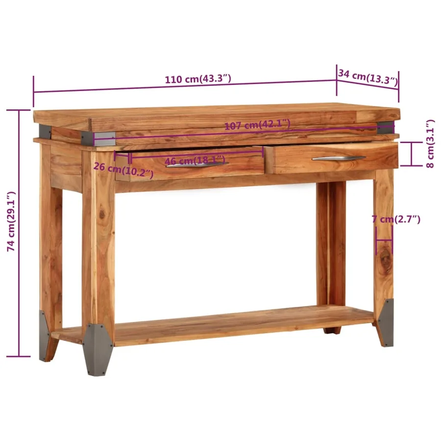 Table console 110x34x74 cm Bois d'acacia massif - 8