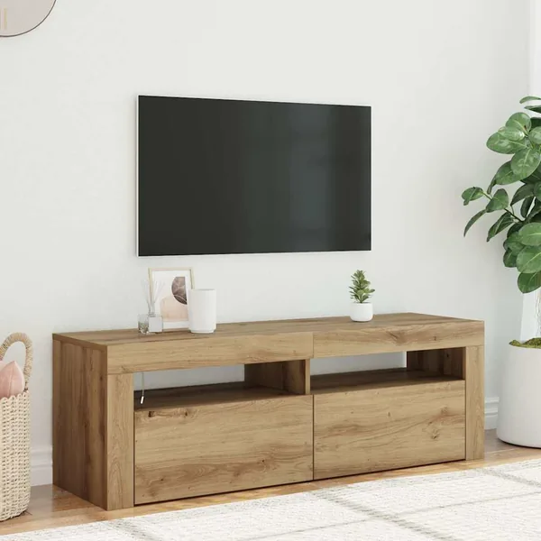 Meuble TV avec lumières LED chêne artisanal bois d'ingénierie