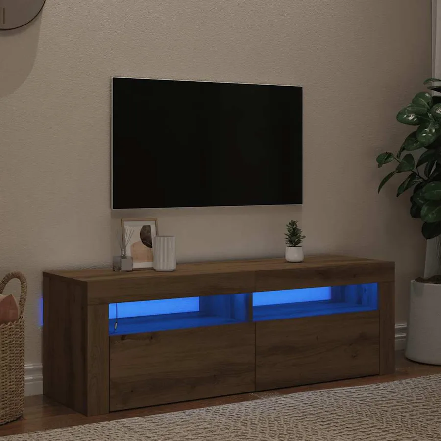 Meuble TV avec lumières LED chêne artisanal bois d'ingénierie - 3
