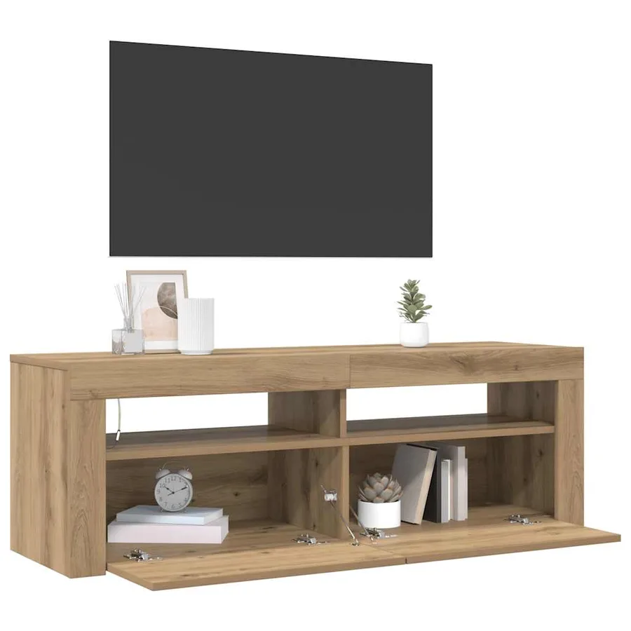 Meuble TV avec lumières LED chêne artisanal bois d'ingénierie - 5