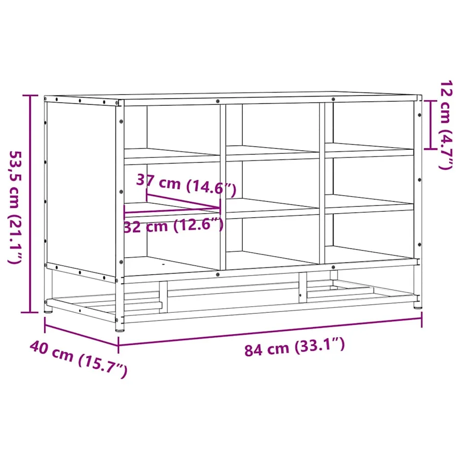 Banc à chaussures chêne sonoma bois d'ingénierie et métal - 9