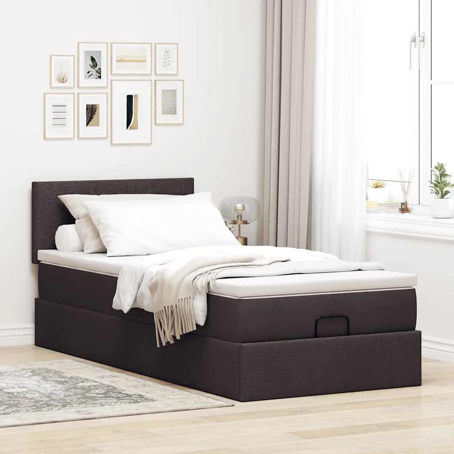 Cadre de lit ottoman avec matelas marron foncé 80x200 cm tissu - 4
