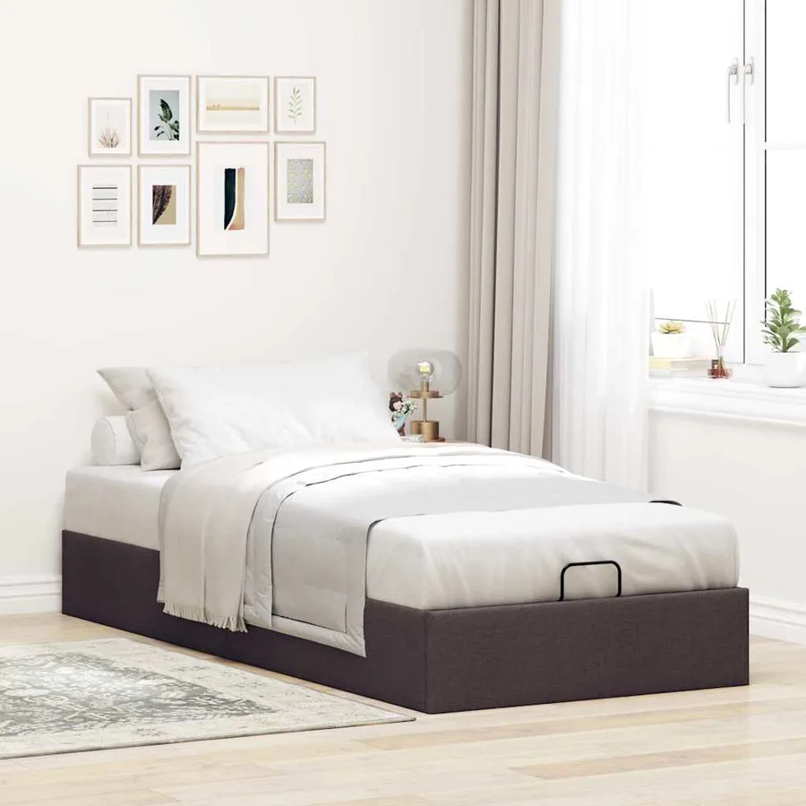 Cadre de lit ottoman sans matelas marron foncé 80x200 cm tissu - 3