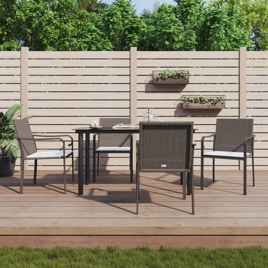 Ensemble à manger de jardin 5 pcs coussins résine tressée acier