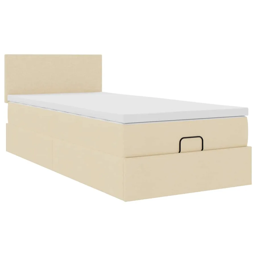 Cadre de lit ottoman avec matelas crème 80x200 cm tissu - 6