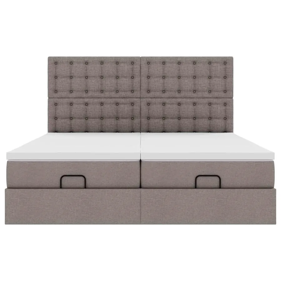Cadre de lit ottoman avec matelas taupe 160x200 cm tissu - 7