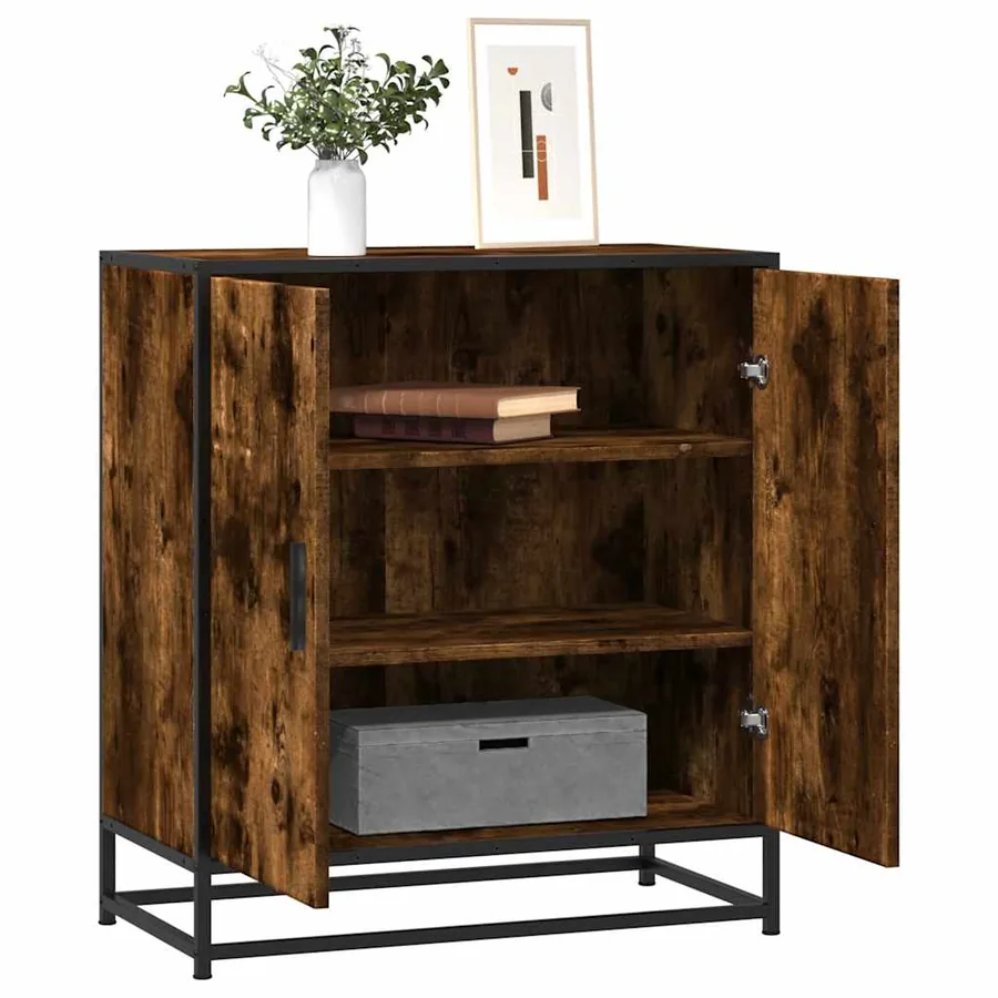 Buffet chêne fumé 68x35x76 cm bois d'ingénierie et métal