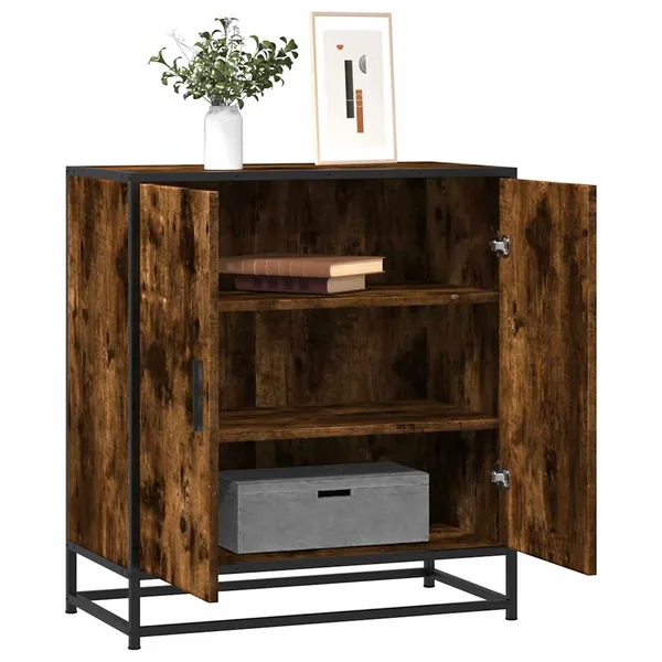Buffet chêne fumé 68x35x76 cm bois d'ingénierie et métal