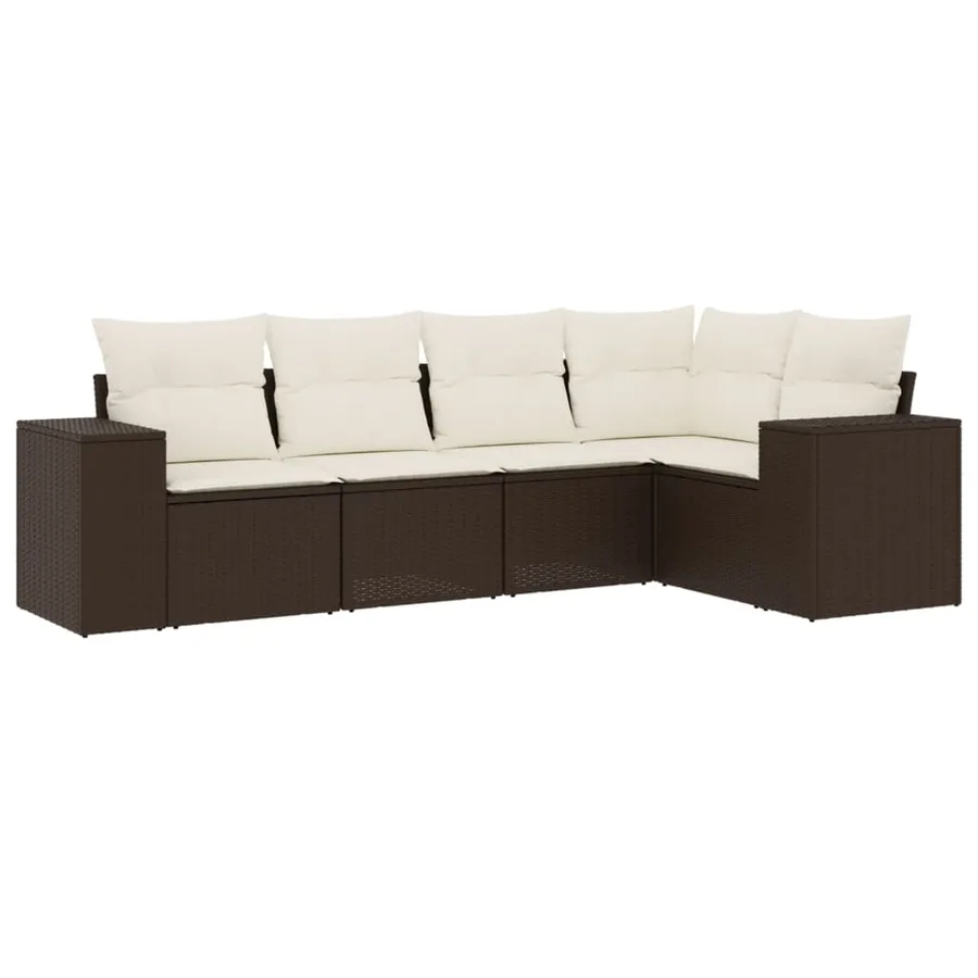 Salon de jardin avec coussins 5 pcs marron résine tressée - 2