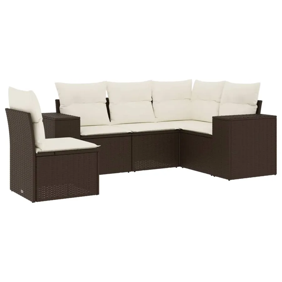 Salon de jardin avec coussins 5 pcs marron résine tressée - 2