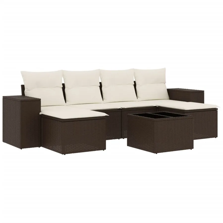 Salon de jardin avec coussins 7 pcs marron résine tressée - 2