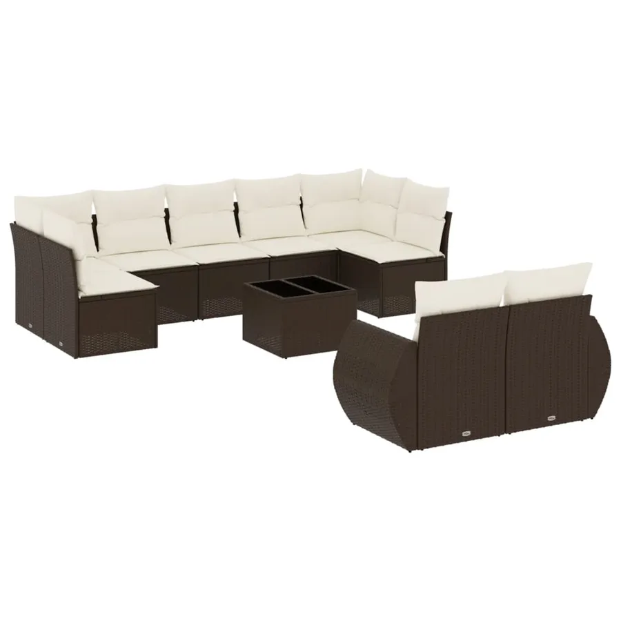 Salon de jardin 10 pcs avec coussins marron résine tressée - 2