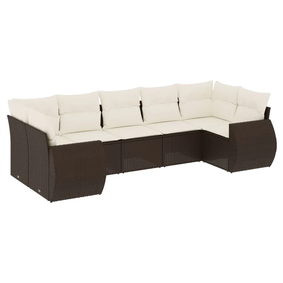 Salon de jardin avec coussins 7 pcs marron résine tressée - 2