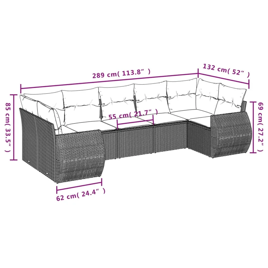 Salon de jardin avec coussins 7 pcs marron résine tressée - 3