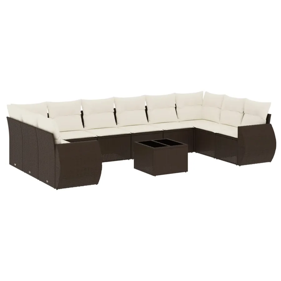 Salon de jardin et coussins 11 pcs marron résine tressée - 2