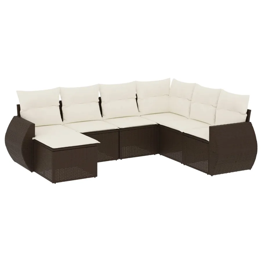 Salon de jardin avec coussins 7 pcs marron résine tressée - 2