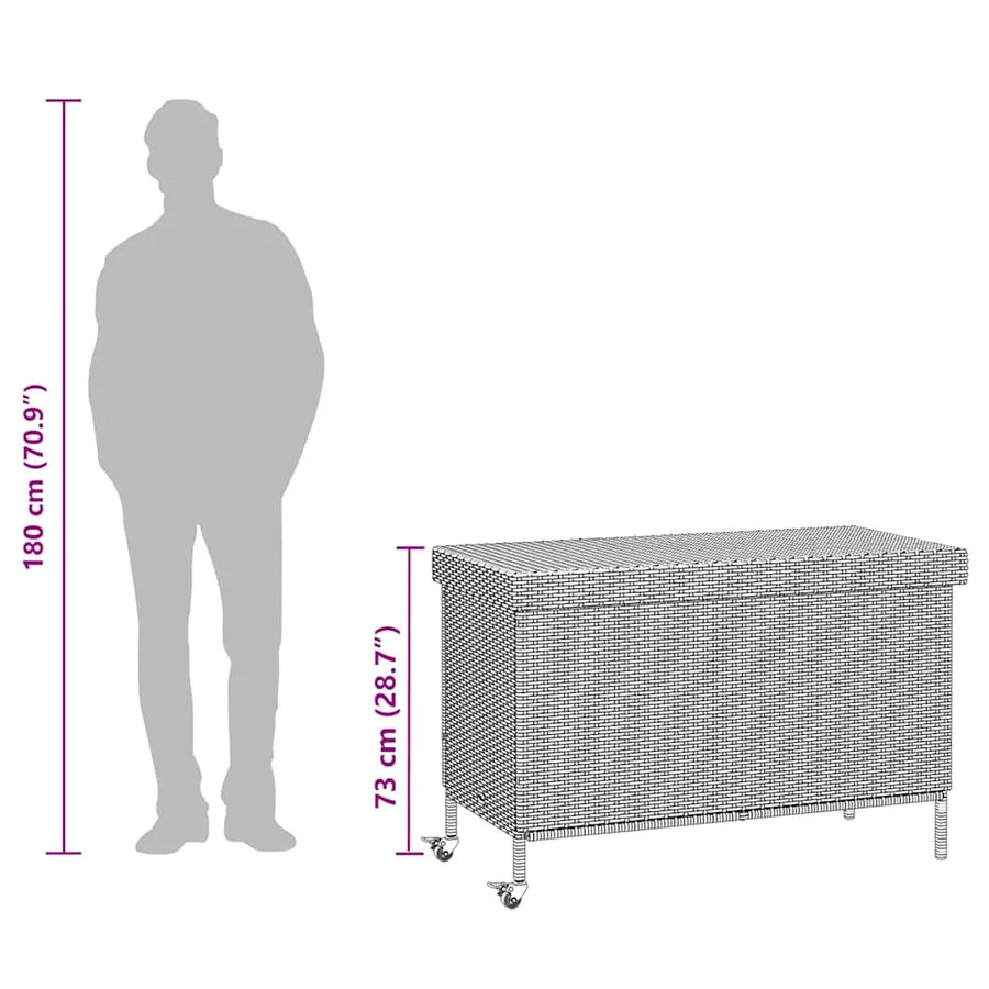 Boîte de rangement de jardin et roues marron résine tressée - 12