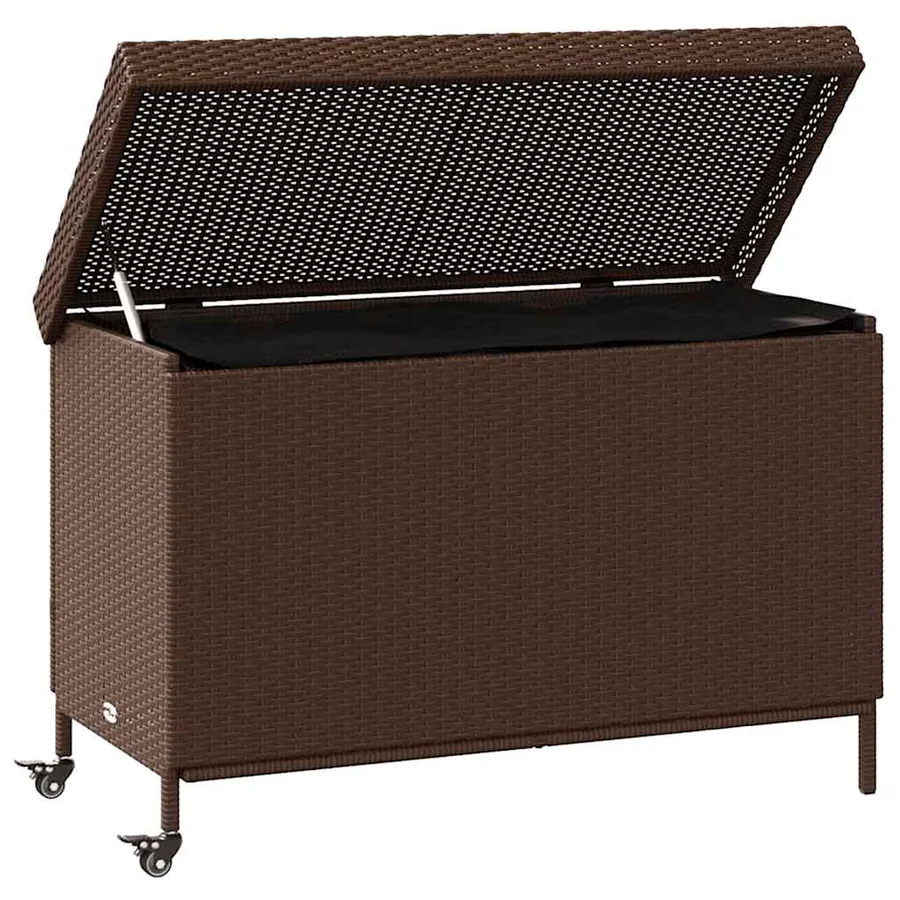 Boîte de rangement de jardin et roues marron résine tressée - 3