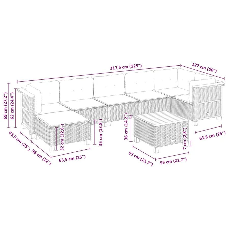 Salon de jardin avec coussins 8 pcs beige résine tressée - 10