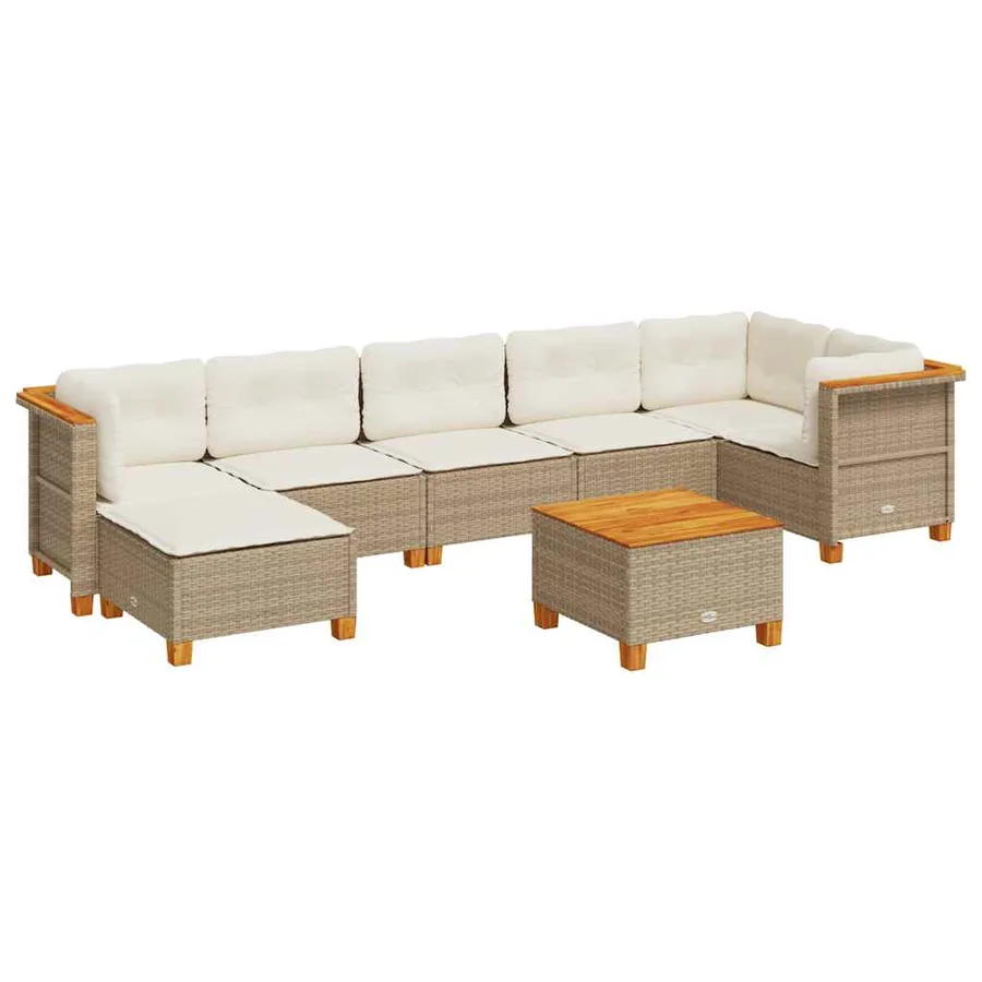 Salon de jardin avec coussins 8 pcs beige résine tressée - 2